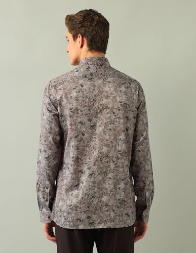 Arrow New York Men's Brown Floral Printed Spread Collar Full Sleeve Formal Cotton Slim Fit Shirt (ANAJSH1109_Brown_44)
