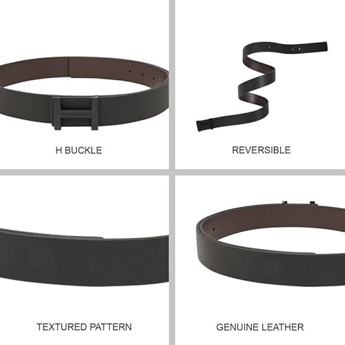 Tommy Hilfiger Stellarton Men's Leather Reversible Belt - Black+Brown | 2-In-1 Saffiano Textured H-Monogram Belt With Matte Black Buckle | Size - M 90Cm