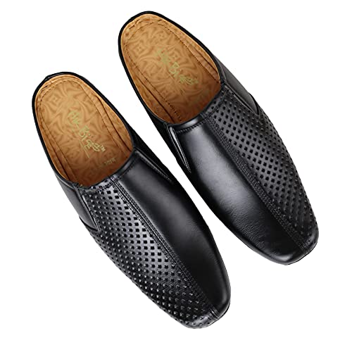 HIKBI Half Formal Shoes/Casual Half Shoes/Back Open for Men (Black, UK Footwear Size System, Adult, Men, Numeric, Medium, 10)