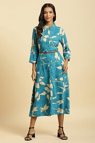 W for Woman Blue Long Shirt Dress in Abstract Print_23AUW19653-810527_S