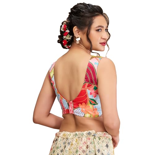 S SALWAR STUDIO Multi Silk Printed Sweetheat Neck Sleeveless Blouse