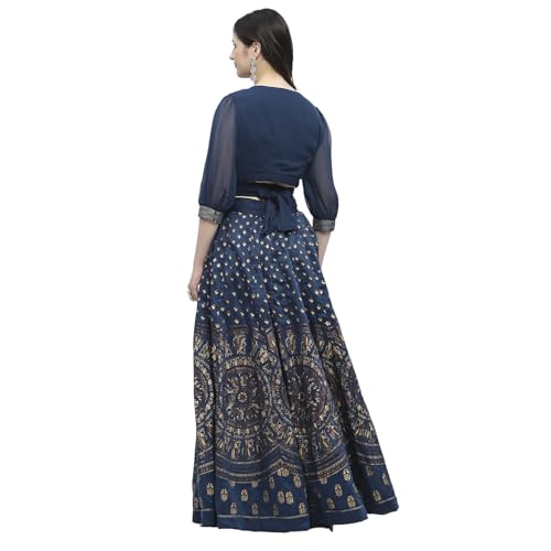 Biba Women's Chiffon Lehenga Set (FEST2766AW24BLU_Blue_34)