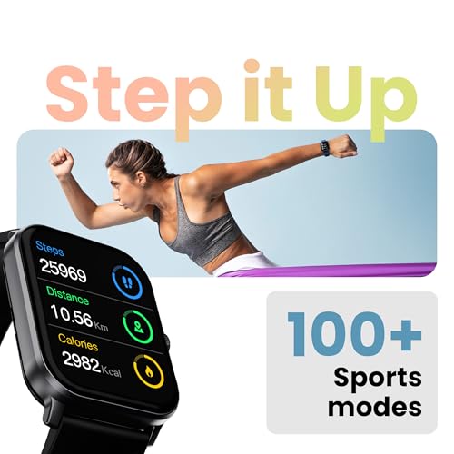 Boult Drift+ Smart Watch 1.85''HD Screen, Bluetooth Calling, IP68, 500 Nits Brightness,150+ Watchfaces, AI Voice Assistant, SpO2 Monitoring, 100+ Sports Mode Smartwatch (Jet Black)