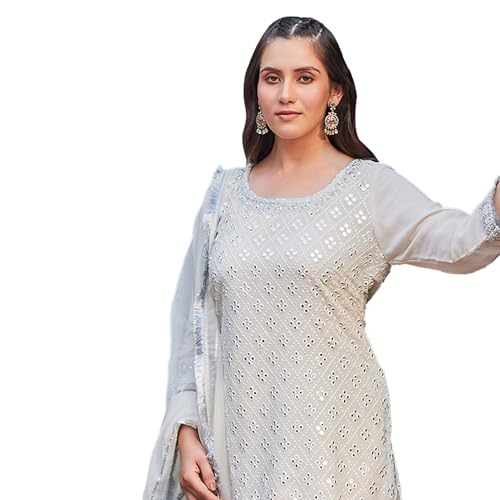 BIBA Women Cotton Blend Straight Embrodery Suit Set (SKDAAINA8900AW23OWHT_Off White