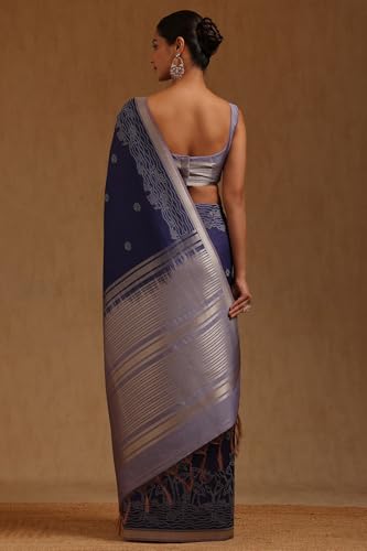 Soch Womens Blue Tussar Woven Design Saree