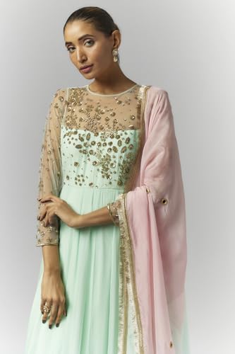essaySumedha Agrawal Organza and Santoon Organza Anarkali for Women (Size: L, Mint Green)