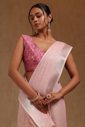 Soch Womens Pink Linen Solid Saree