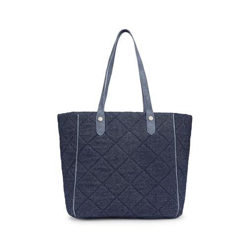 Fastrack Classic Denim Tote Bag | Quilted Design | 14-Inch Laptop Compatible With Padded Sleeve | Sturdy Dual Handles | Zipper Closure & Organizer Pocket | Natural Indigo Denim | 6-Month Warranty