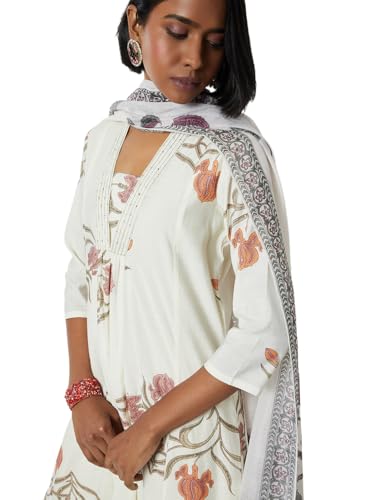 Max Women Floral Print A-lne Kurta Set (White_XXL)