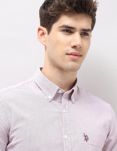 U.S.Polo Association Men's Vertical Striped Oxford Shirt (USSHT3401_Pink_46)