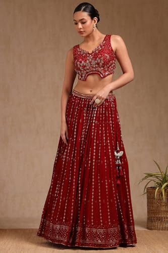 Soch Womens Maroon Viscose Embroidered Lehenga Choli With Cutdana