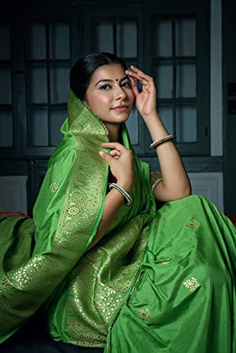 Vardha Women's Banarasi Raw Silk Saree With Blouse Piece (Kashika Silk_440_Green)