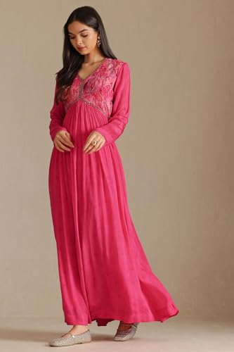 Soch Women's Chinon Maxi Dress (RSD-CWS5KU61331 Fuchsia