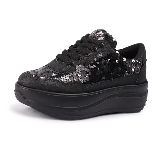 LENSBURY Women's Shoes for Walking Wedding Party Bridal Casual, Sports, Slip-On, Lightweight Lace up Athletics Slipon Running Sneaker for Ladies and Girls LBCNV4026BL-36 Black