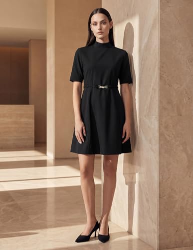 High Neck A-Line Dress with Belt