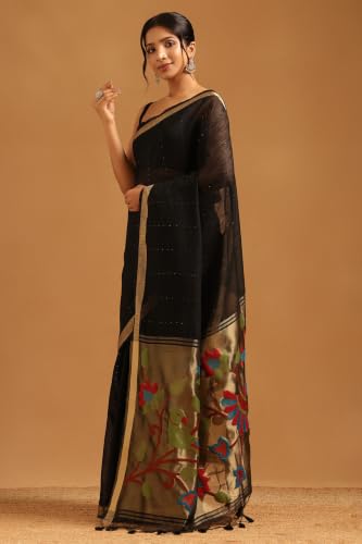 Soch Womens Black Tissue Woven Design Saree With Sequin