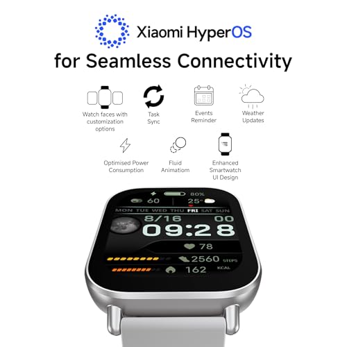 Redmi Watch 5 Active BT Calling with 3mic ENC|2" HD Screen|HyperOS connectivity|Metal body|18 days of Battery Life|200+ Watch Faces|IPX8 rating|140+ Sports Modes|Heart Rate,Period Cycle Monitor|Silver