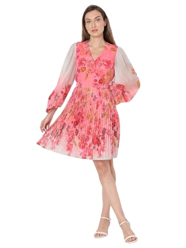 VERO MODA Women Floral Print Pink Polyester Knee Length Fit and Flare Dress