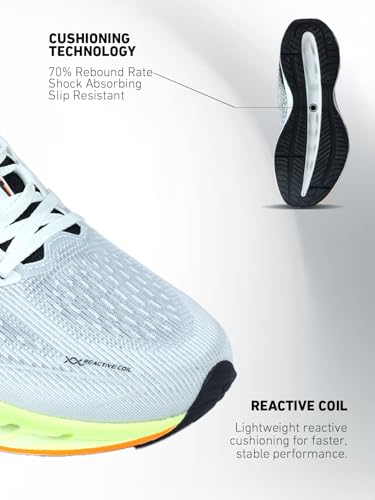 XTEP Mens Precision Hole Cushioning I Multi Grained Traction I Breathable Mesh I ACE + Reactive Coil Dual Tech Running Shoe I White/Black/Green