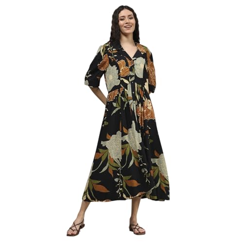 Biba Women Black Viscose Rayon Straight Printed Dress_40