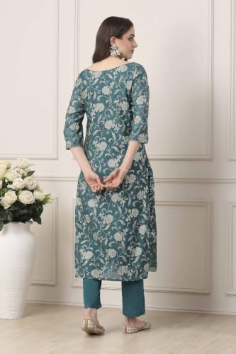 BIBA WOMEN PRINTED NARROW SALWAR KURTA DUPATTA(SKDSKD7053E_PEACOCK GREEN_36)