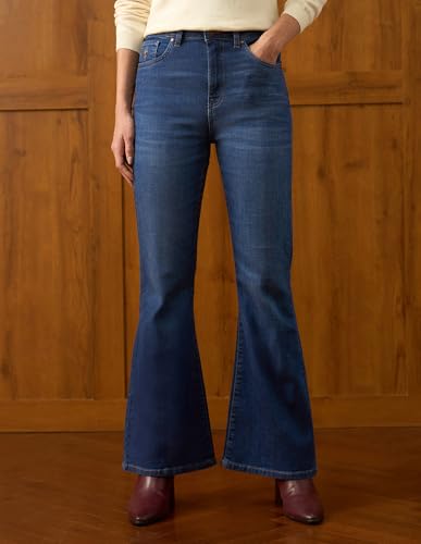 U.S. POLO ASSN. Women High Rise Extreme Flare Fit Jeans (UWAW25JEN392_Dark Blue_28)