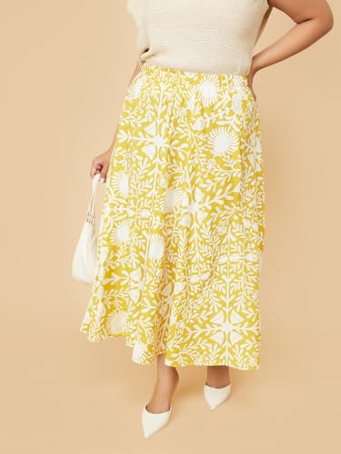 Max Cotton Blend Western Skirt Yellow