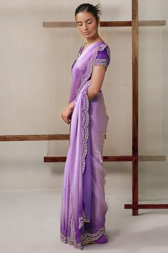 Soch Womens Lavender Fendy Organza Embellished Saree With Stone Work