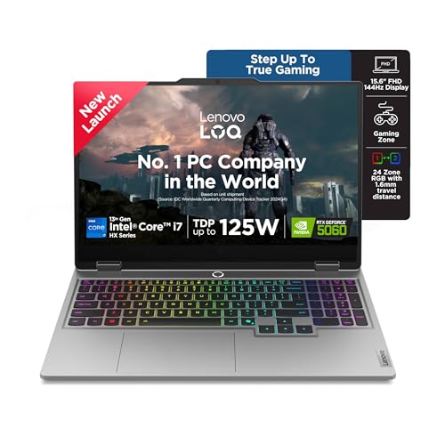 Lenovo LOQ, Intel Core i7 13th Gen 13700HX, NVIDIA RTX 5060 8GB, 16GB RAM, 1TB SSD, 15.6"(39.6cm), 144Hz, Windows 11, Office 2024, Grey, 2.4Kg, 83JE00U4IN, 572 AI Tops, 3 Mon. Game Pass Gaming Laptop