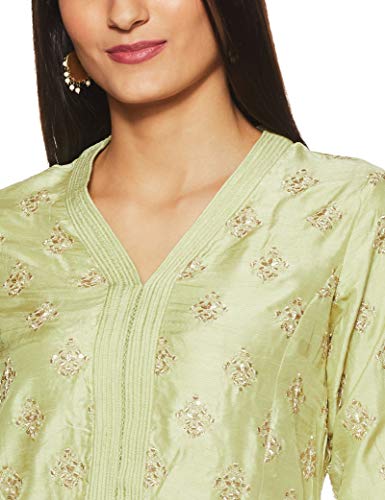 BIBA WOMEN EMBROIDERY STRAIGHT SALWAR KURTA DUPATTA(SKD6643_GREEN_34)
