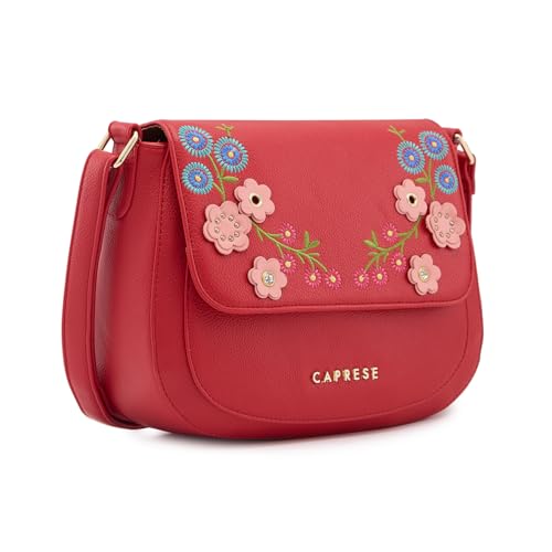 Caprese Erica Sling Bag, Maroon-Medium | Sleek Embrioidered Handbag for Women | Adjustable Strap & Spacious Interiors | Perfect Ladies Purse for Carrying Everyday Essentials & Travel
