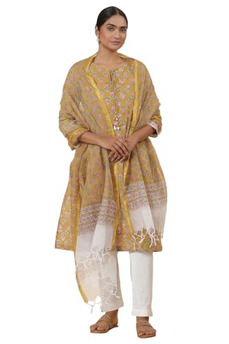 W for Woman Folksong Yellow Printed Cotton Dupatta