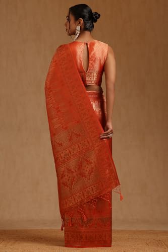 Soch Womens Orange Tussar Zari Woven Saree
