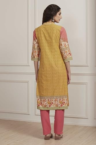 Biba Women Yellow Cotton Printed Straight Kurta_32