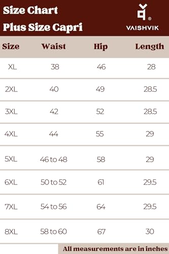VAISHVIK Women Plus Size Calf Length Pants - Kala 4XL 44 Waist inches Jet Black