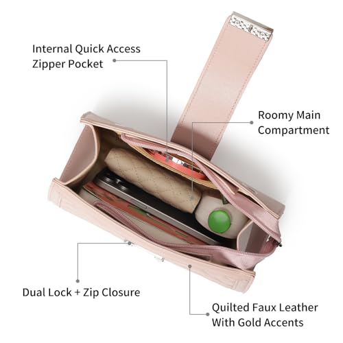 Pink SnapLock Shoulder Bag | Quilted Faux-Leather Women’s Handbag |Bag with Chain Strap & Dual Closure