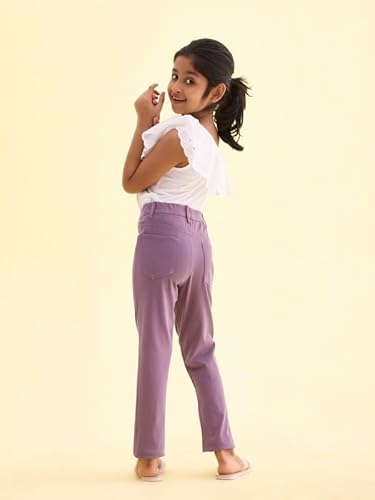 GO COLORS Girls Solid Dusty Voilet Super Stretch Jeggings