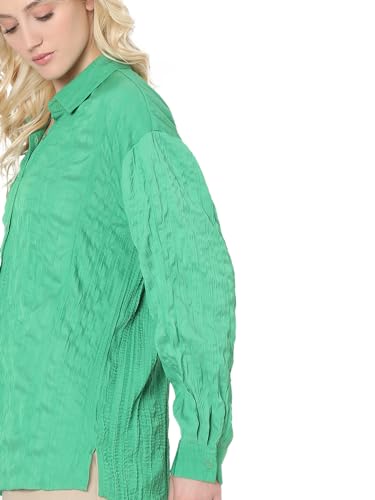 VERO MODA Women Solid Green Polyester Relaxed Fit Shirt