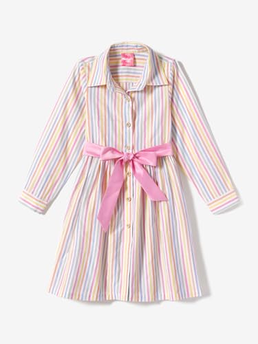 nauti nati Cotton Nautinati Girls' Round Neck Striped Casual Dress Knee-Length NN321-528_Multicolor
