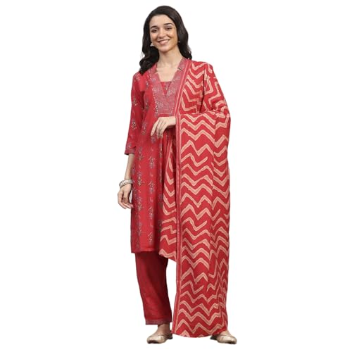 Rangriti Women Red Viscose Straight Kurta Set_46