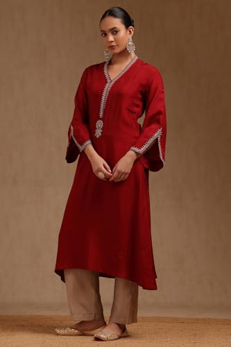 Soch Womens Maroon Dola Silk Solid Kurta