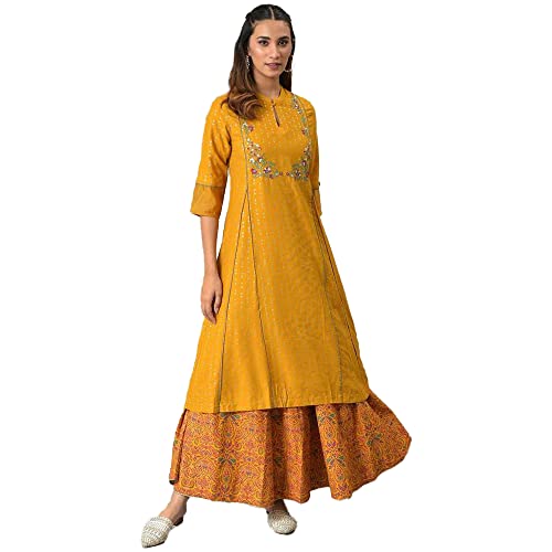 W for Woman Dark Yellow Ethnic Motif Glitter Skirt