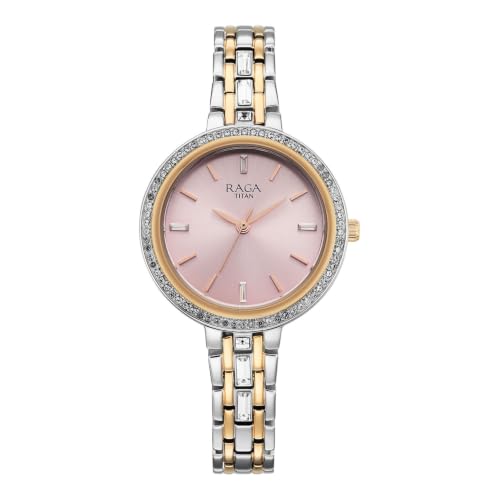 Titan Raga Spotlight 2.0 Quartz Analog 3Hands Display Pink Dial IPRG+Steel Look Color Strap Watch for Women - 95424KM01
