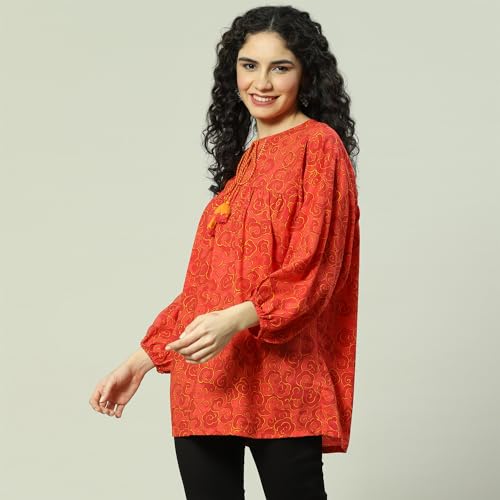Rangriti Women's Regular Fit Blouse (RMMINDIETO18232SS23RED_Red