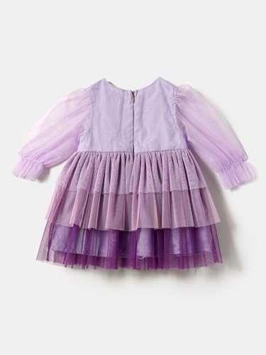 Nauti nati Baby Polyester Nautinati Girls' Net Round Neckline Dress Knee-Length Casual NN321-031_Purple