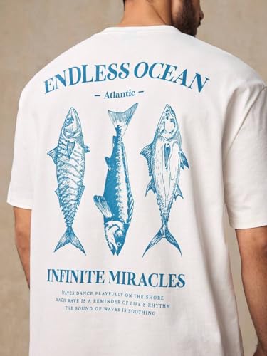 GURIK Men's Oversized Baggy Fit Drop Shoulder Printed Tshirt(SF-Mens-osize-Tshirt-EndlesOcean-whe-XXL) White