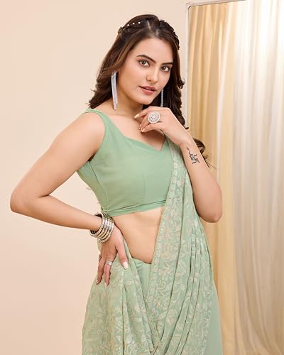 VAIRAGEE Women Green Soft Georgette Embroidery Saree (6203_2)