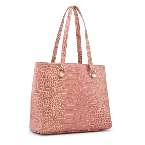 Caprese Miranda Tote Bag, Large-Pink | Stylish Handbag for Women | Spacious, Versatile Office & Daily Essentials Tote | Top Zip Closure