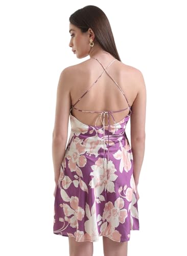 Kazo Women's Satin Fit and Flare Mini Dress (125295_Purple Combo