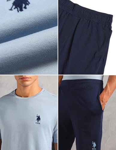 U.S. Polo ASSN. Mens Solid Cotton Sleep Sets(Dusty Blue| Navy XL
